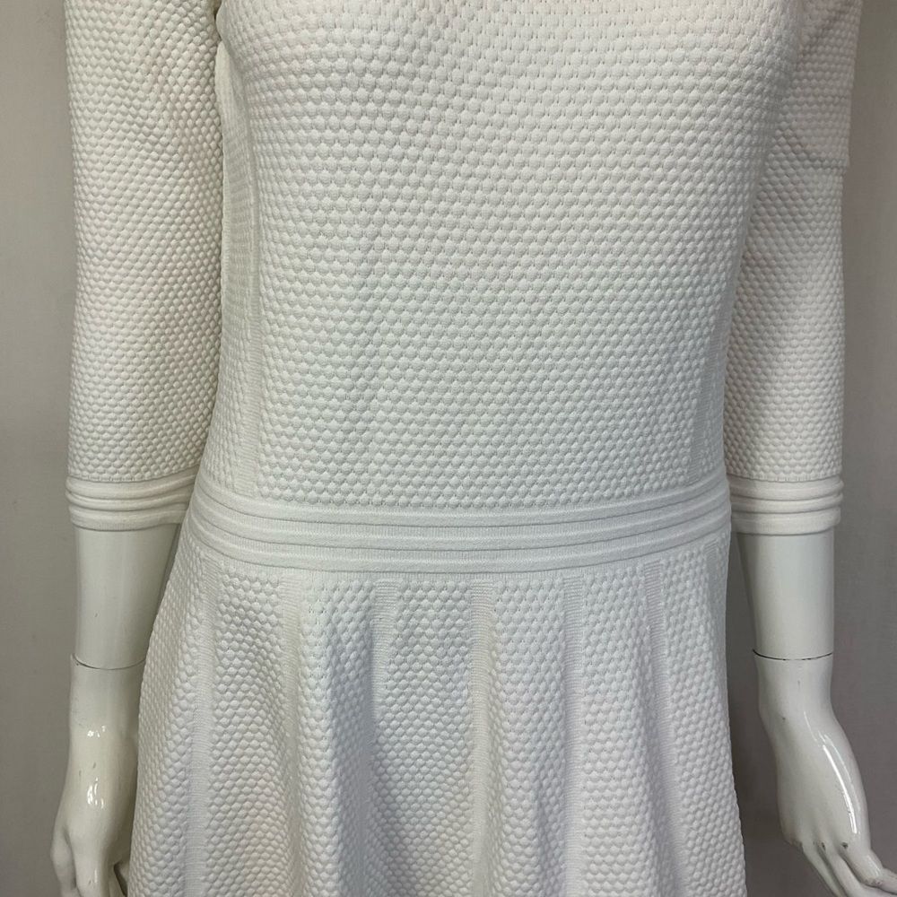 Hugo Boss Off White 3/4 Sleeve Waffle Textured Knit Knee Length Dress M - Picture 9 of 14